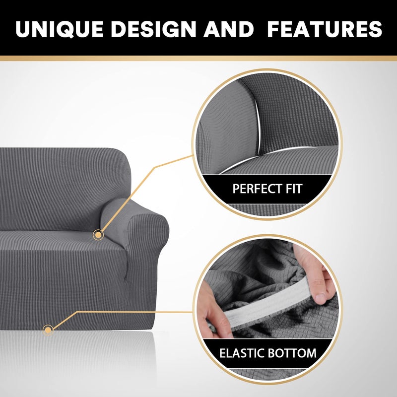 PrinceDeco Couch Covers for 3 Cushion Couch Sofa Pet Friendly Extra Large Couch Cover for Oversized Sofa Washable Furniture Protector Fitted Sofa Slipcovers Stay in Place(XL Sofa, Grey) - Image 3